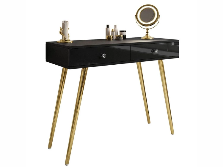 Konsola glamour z szufladami i kryształowymi uchwytami Olivine czarny połysk