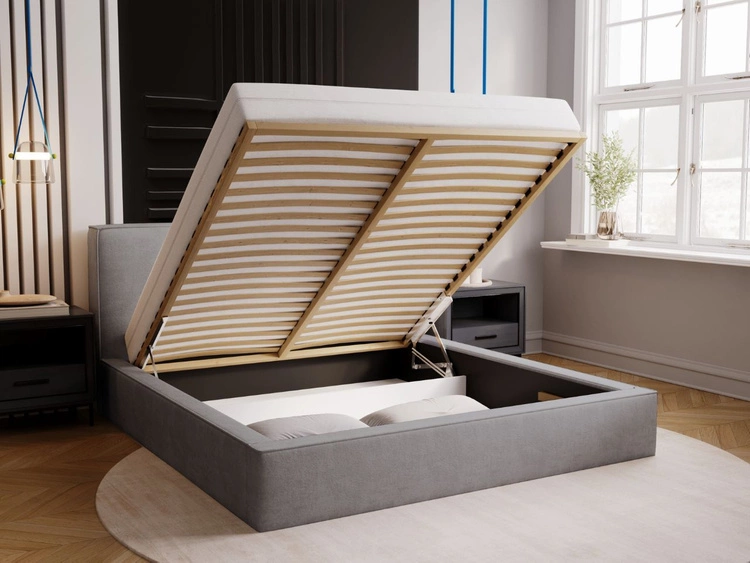 Łóżko tapicerowane z pojemnikiem i stelażem 160x200 Monaco Szare