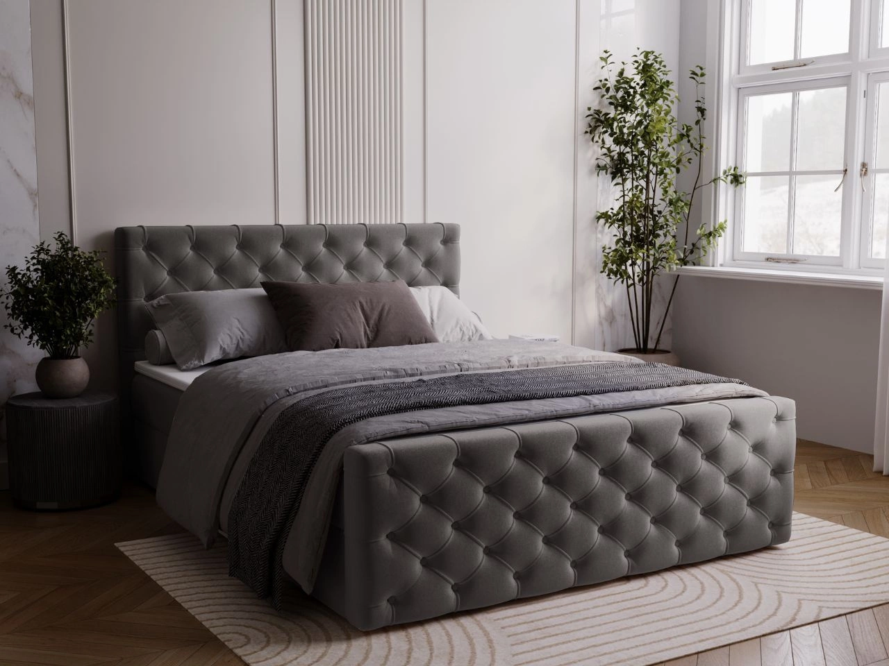 Łóżko kontynentalne z pojemnikiem na pościel 160x200 Montego Antracytowe