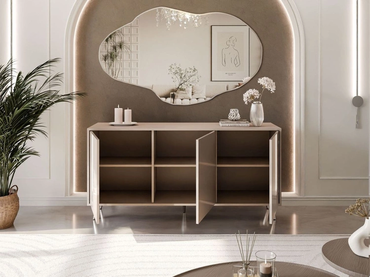 Trzydrzwiowa komoda 154 cm w stylu glamour na srebrnych nogach Vivance kaszmir połysk