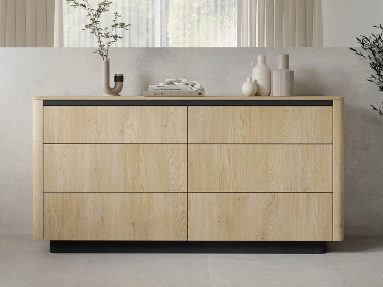 Komoda z sześcioma szufladami 160 cm Fascino Dąb Cremona, czarny