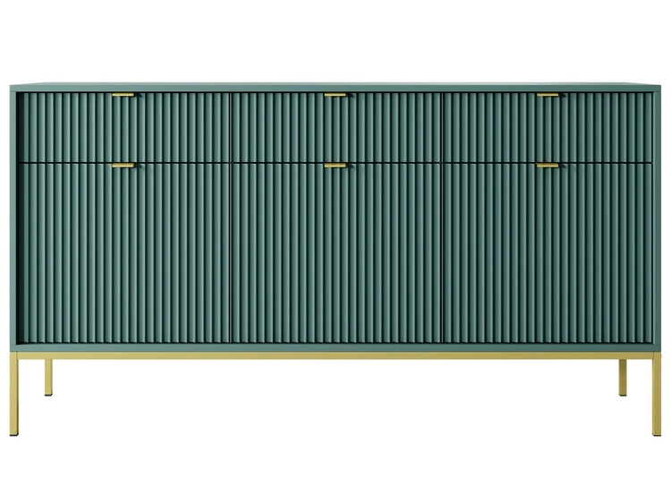 Komoda z drzwiami i szufladami Amber zielona na złotych nogach