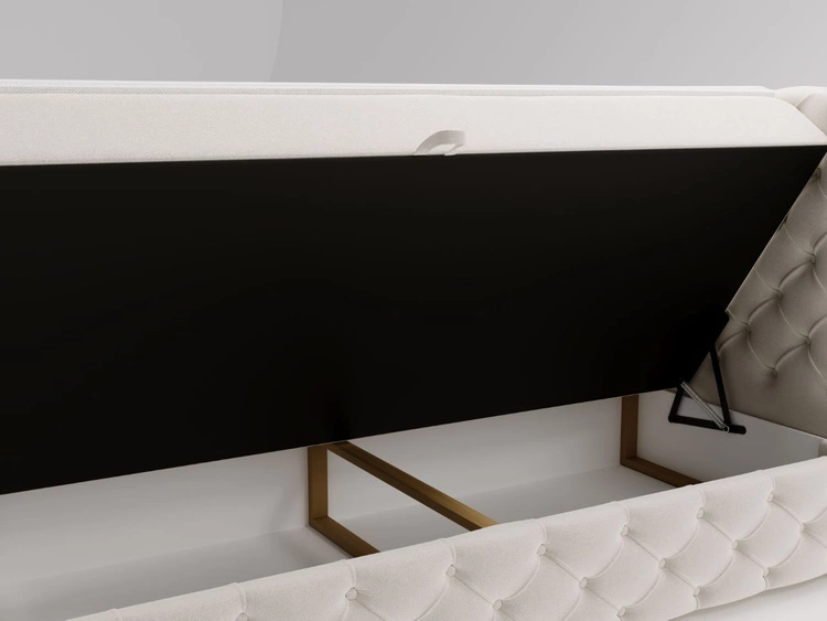 Łóżko kontynentalne z pojemnikiem na pościel 140x200 cm Canolo Kremowe