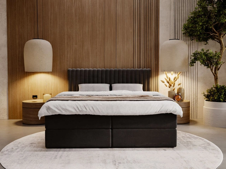 Łóżko kontynentalne z pojemnikiem na pościel 180x200 Marbella Antracytowe