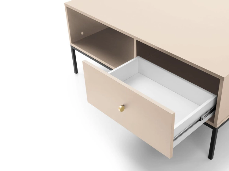 Stolik kawowy z szufladą na czarnych nóżkach Amor Beż piaskowy