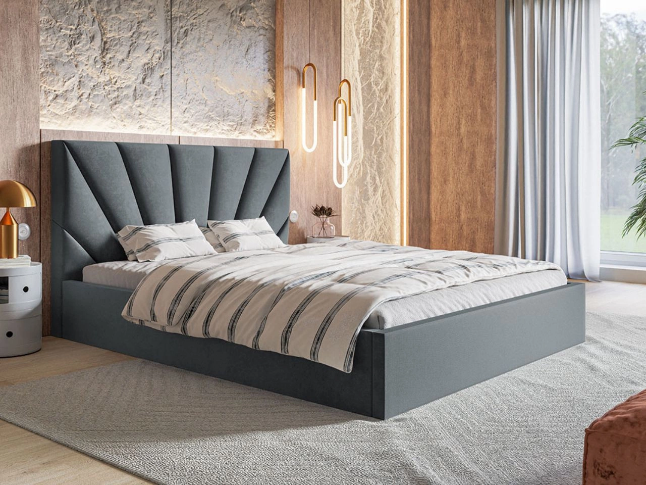 Łóżko tapicerowane z pojemnikiem i stelażem 120x200 Orlo ciemnoszare