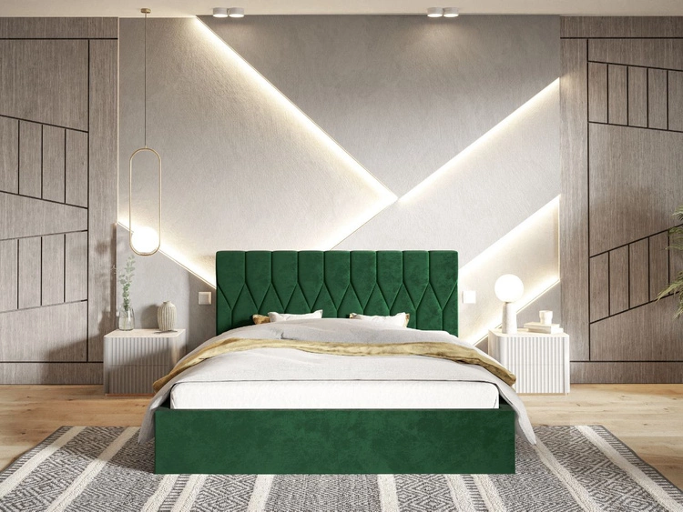 Łóżko tapicerowane z pojemnikiem i stelażem 180x200 Gaja Zielone