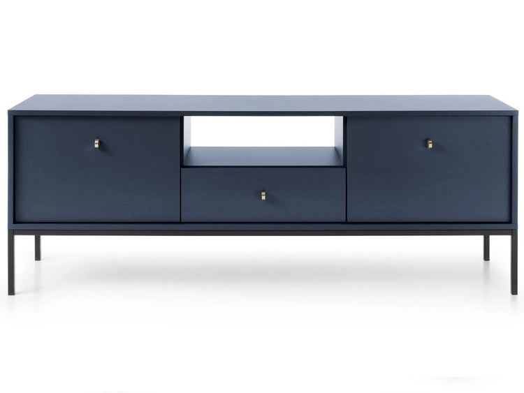 Szafka pod telewizor z szufladami i drzwiczkami na czarnych nóżkach Amor Granatowa
