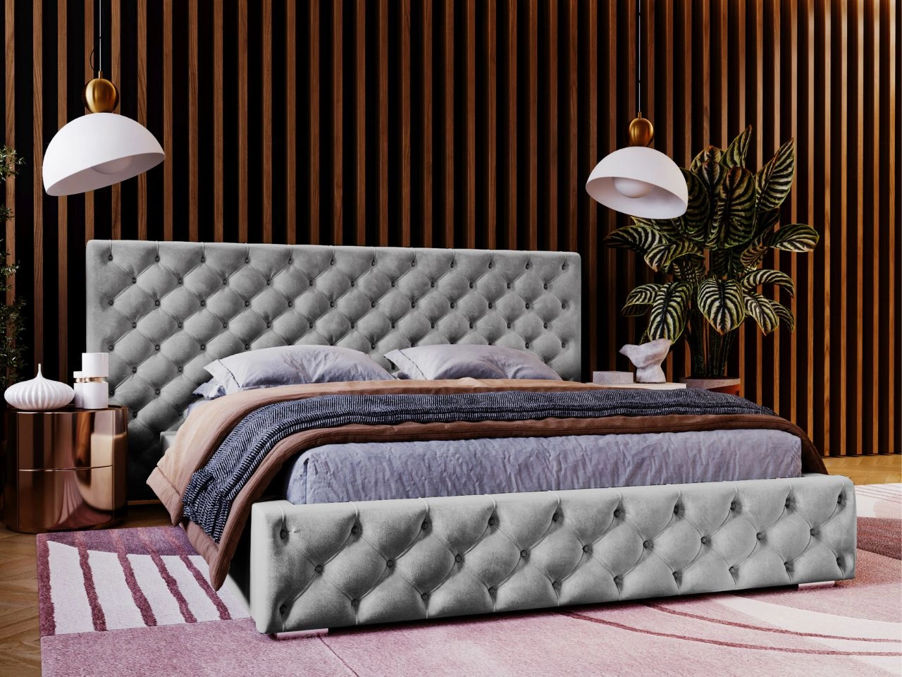 Łóżko tapicerowane z pojemnikiem i stelażem 160x200 cm Madera Szare