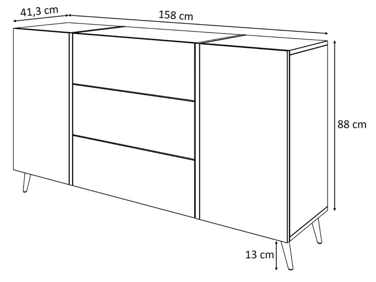 Dwudrzwiowa komoda 158 cm na złotych nóżkach z trzema szufladami Lunelie czarny połysk