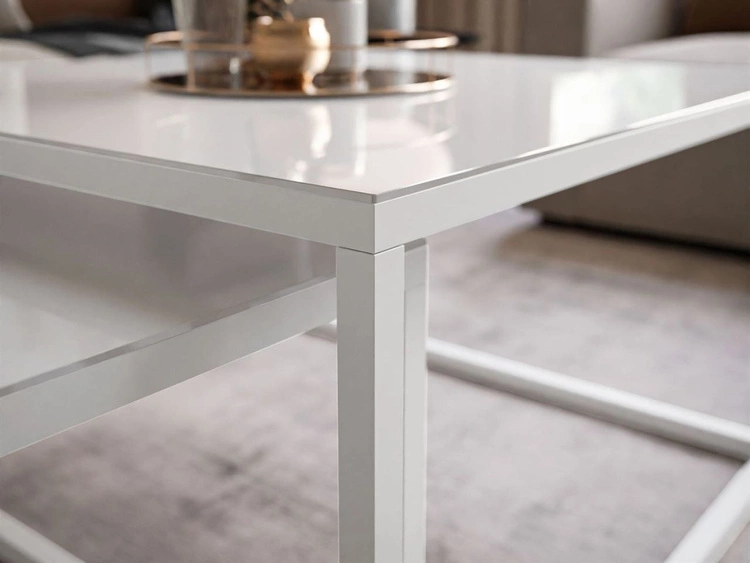 Stolik kawowy na białym stelażu z szklanym blatem Asumi Biały 35x41