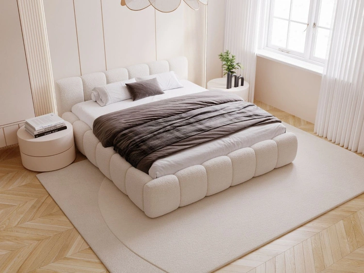 Łóżko tapicerowane z pojemnikiem i stelażem 140x200 Cloud Low beżowe