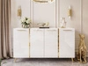 Czterodrzwiowa komoda 158 cm w stylu glamour ze złotymi uchwytami i nogami Lunelie biały połysk