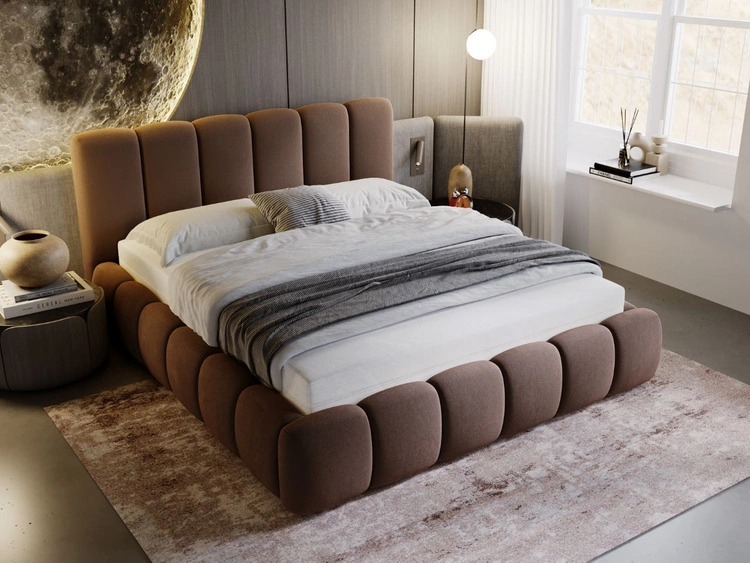 Łóżko tapicerowane z pojemnikiem i stelażem 180x200 Cloud Brązowy