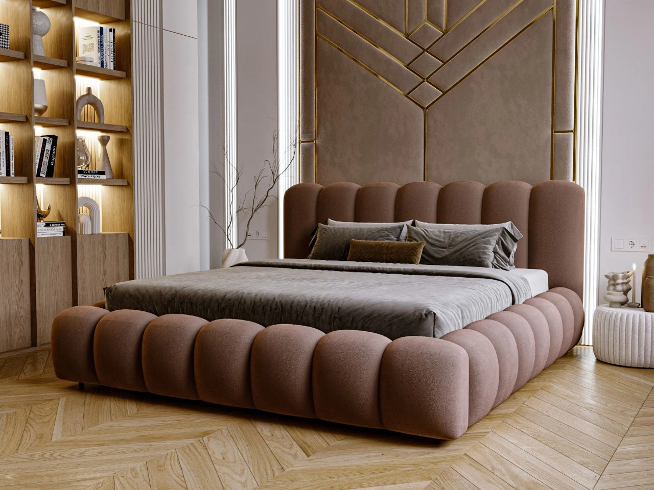 Łóżko tapicerowane z pojemnikiem i stelażem 120x200 Averia brązowy