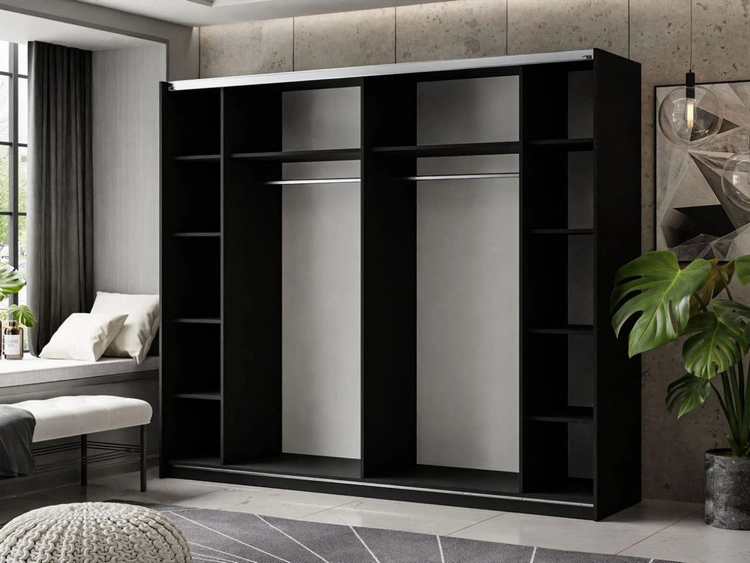 Szafa dwudrzwiowa z drzwiami przesuwnymi 244 cm Nuveo Biało-Czarny Połysk