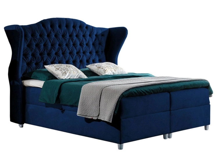 Łóżko kontynentalne z pojemnikiem na pościel 160x200 Kate Ciemnoniebieskie