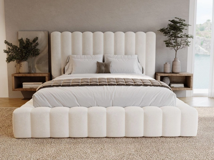 Łóżko tapicerowane z pojemnikiem i stelażem 180x200 cm Rotto Kremowe