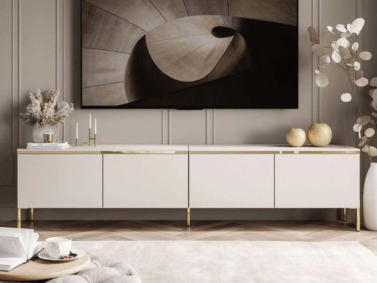 Szafka RTV w stylu glamour z oświetleniem LED Celle kaszmir mat