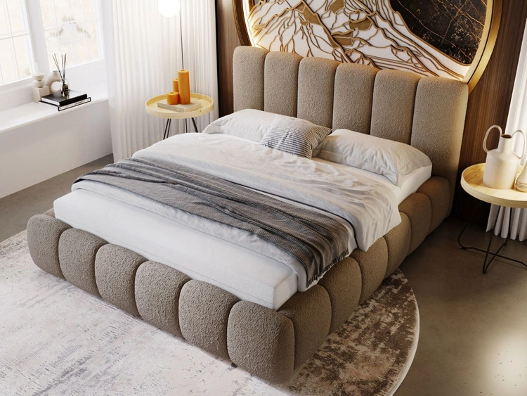 Łóżko tapicerowane z pojemnikiem i stelażem 200x200 Cloud brązowe