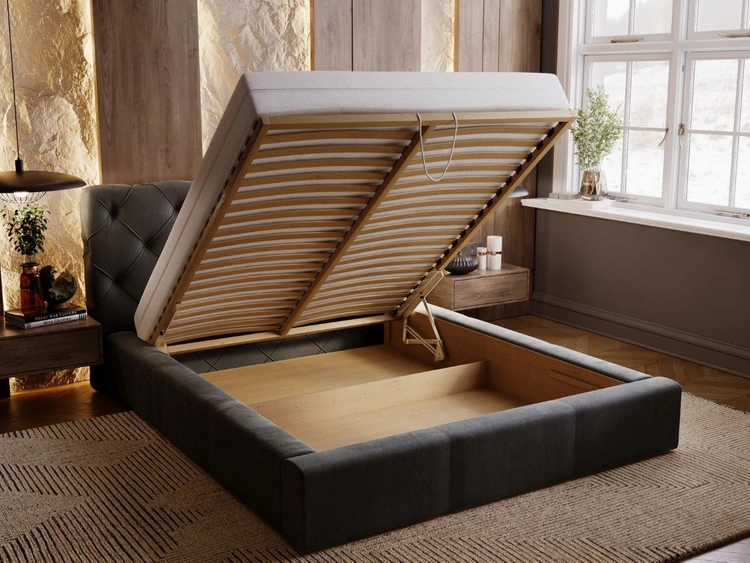 Łóżko tapicerowane z pojemnikiem i stelażem 140x200 Milano Antracytowe