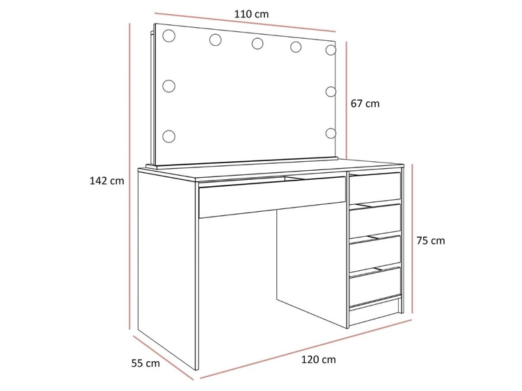 Toaletka z lustrem, szufladami i oświetleniem LED Melo Elite kaszmir połysk