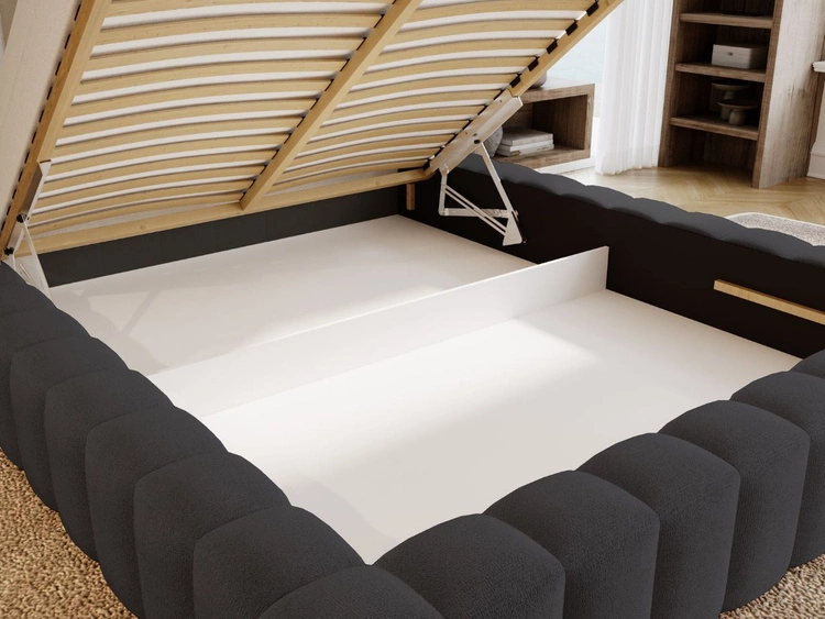 Łóżko tapicerowane z pojemnikiem i stelażem 180x200 cm Rotto Czarne