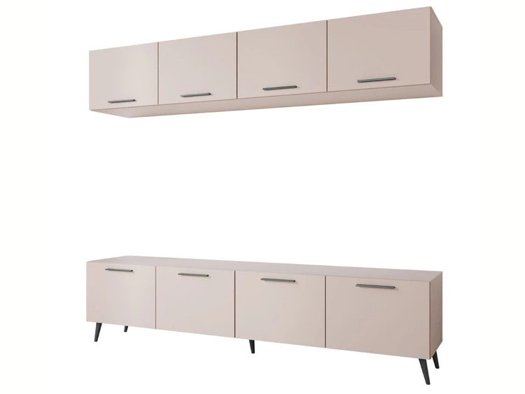 Meblościanka do salonu z oświetleniem LED na czarnych nogach Noaé Kaszmir