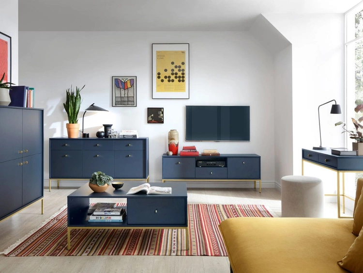 Toaletka ze złotymi metalowymi nogami Amor Granatowa