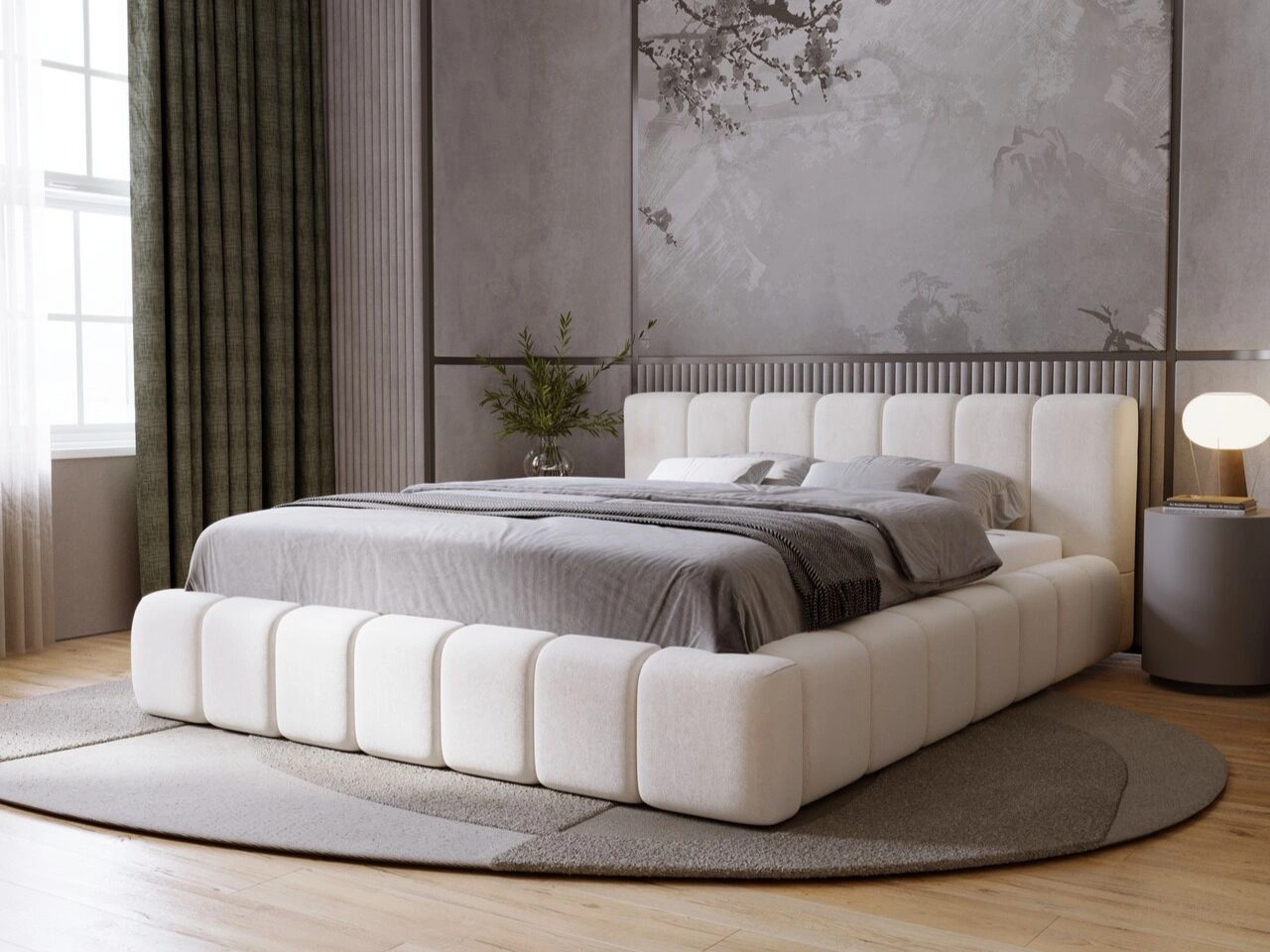 Łóżko tapicerowane z pojemnikiem i stelażem 120x200 Orio Beżowy