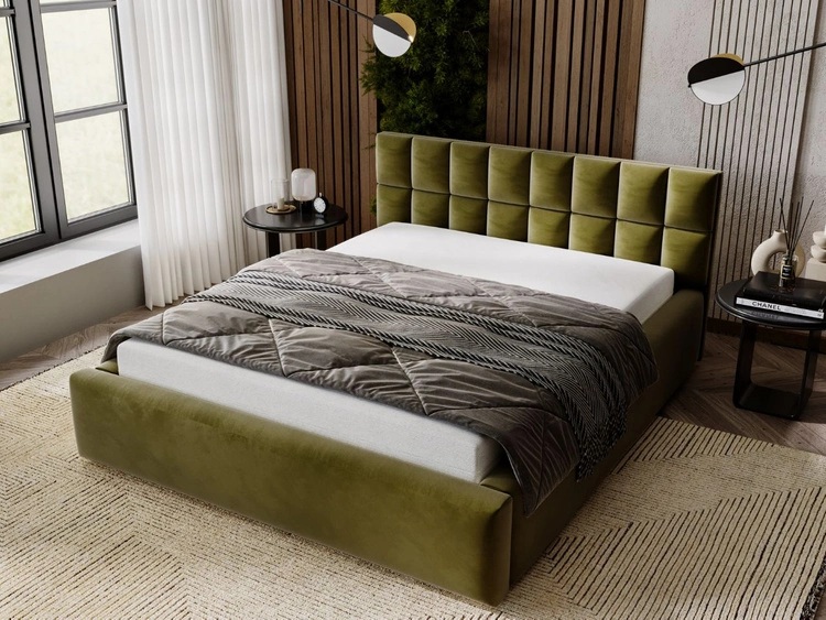 Łóżko tapicerowane z pojemnikiem i stelażem 120x200 Hugo Zielone