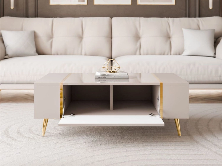 Stolik kawowy na złotych nogach w stylu glamour Lunelie kaszmir połysk