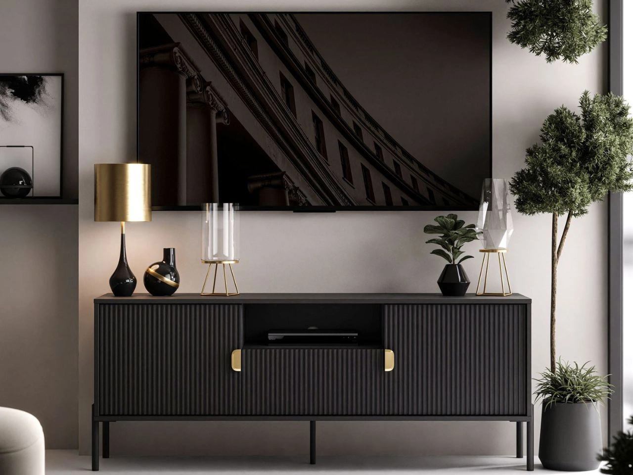 Szafka RTV dwudrzwiowa z szufladą Orlean czarny mat