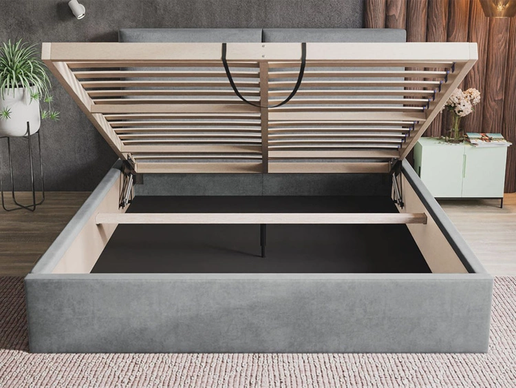 Łóżko tapicerowane z pojemnikiem i stelażem 160x200 Marad beżowe