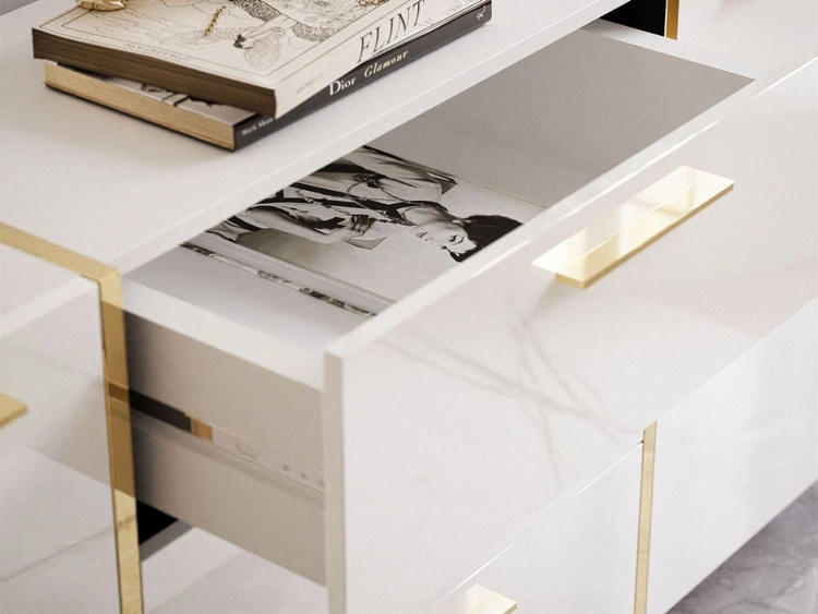 Dwudrzwiowa komoda 158 cm z trzema szufladami Lunelie biały połysk