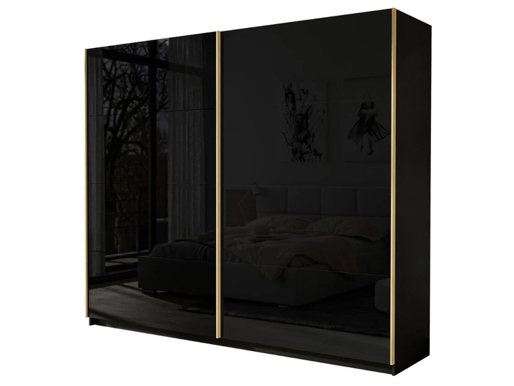 Szafa dwudrzwiowa z drzwiami przesuwnymi 244 cm Noaé Czarny połysk