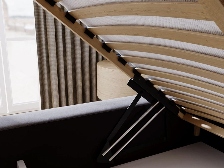 Łóżko tapicerowane z pojemnikiem i stelażem 180x200 Plaza Szare