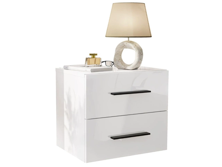 Podwieszany stolik nocny z dwoma szufladami Nuveo Lux Biały połysk