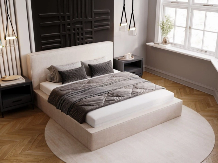 Łóżko tapicerowane z pojemnikiem i stelażem 140x200 Monaco Beżowe