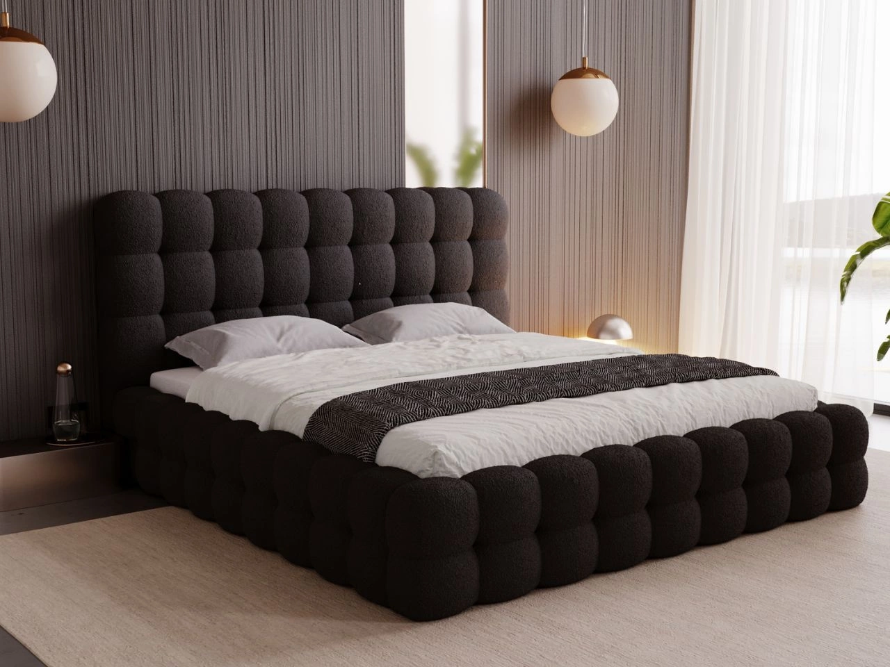 Łóżko tapicerowane z pojemnikiem i stelażem 200x200 Twist Czarny