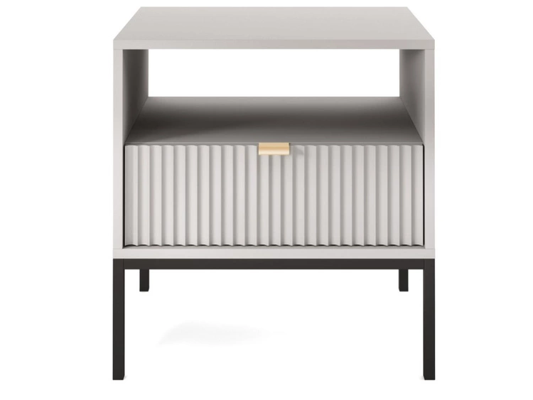 Stolik nocny z szufladą Amber szary na czarnych nogach