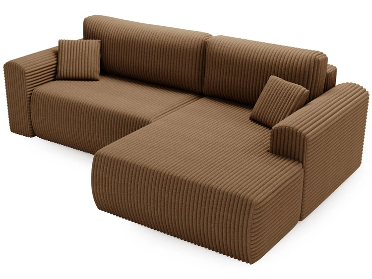 Narożnik z funkcją spania i pojemnikiem Belvio prawy Brązowy