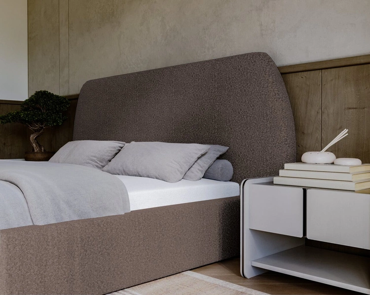 Łóżko tapicerowane z pojemnikiem i stelażem 180x200 cm Blossom Brązowe