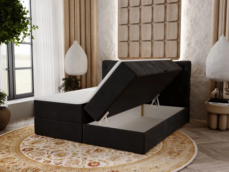 Łóżko kontynentalne z pojemnikiem na pościel 160x200 Napoli Antracytowe