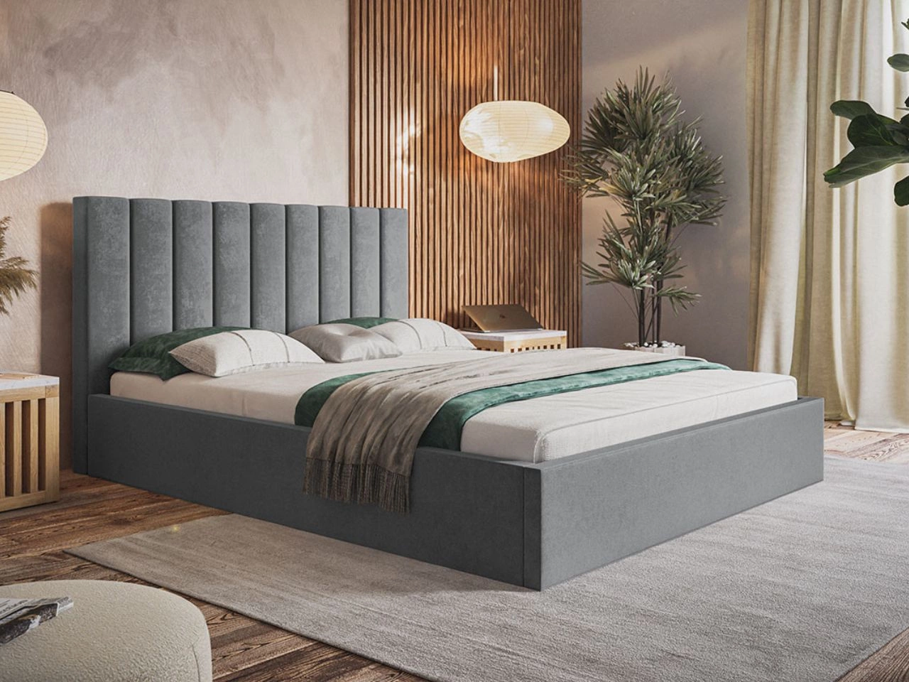 Łóżko tapicerowane z pojemnikiem i stelażem 160x200 Sesto szare