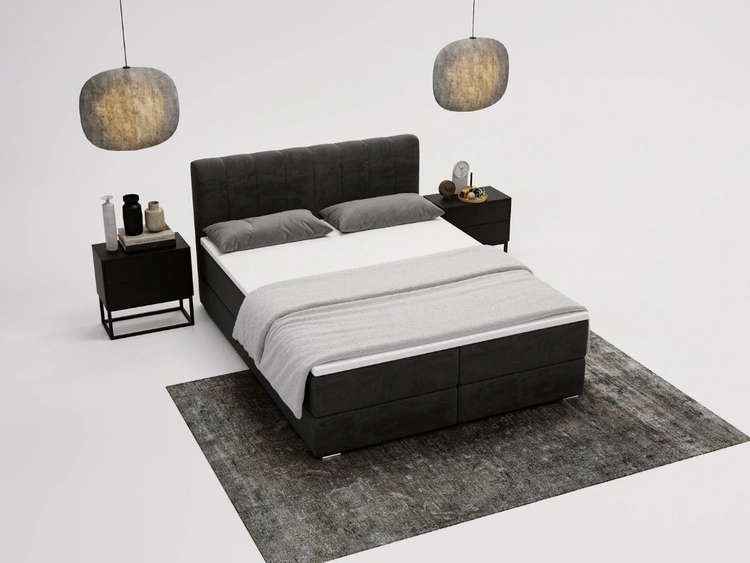 Łóżko kontynentalne z pojemnikami na pościel 140x200 Forte Czarne