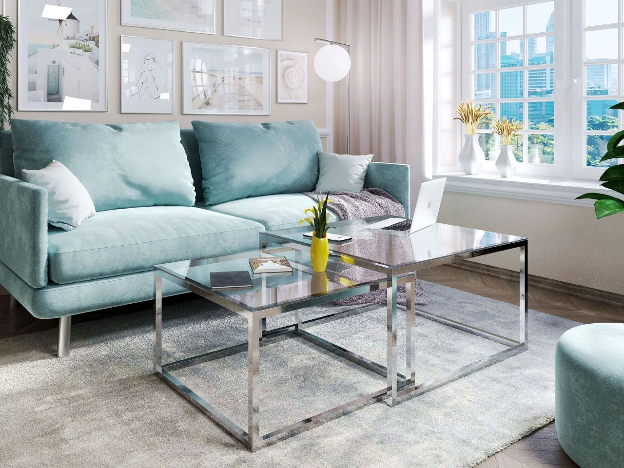 Stolik kawowy na chromowanym stelażu z przezroczystym blatem Asumi 35x41