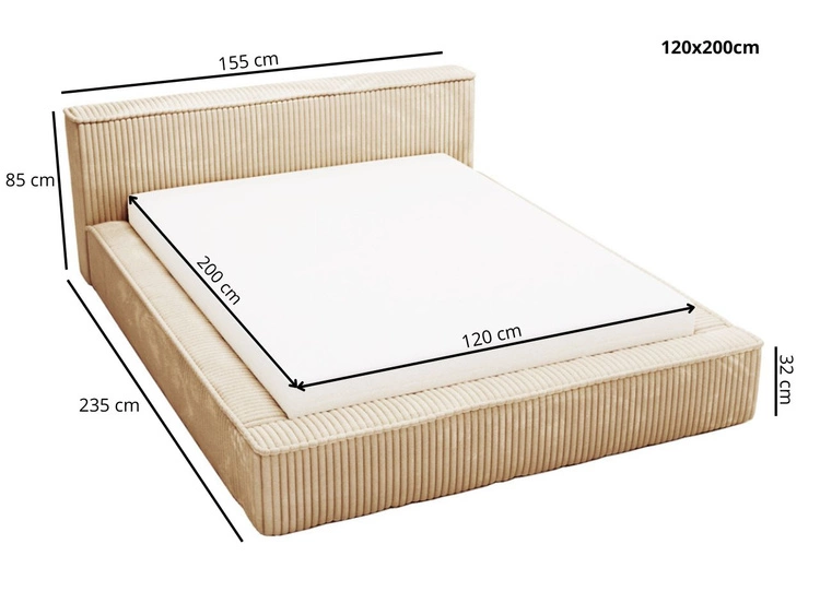 Łóżko tapicerowane z pojemnikiem i stelażem 120x200 Lago Beżowe