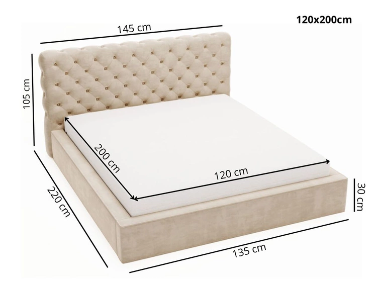 Łóżko tapicerowane z pojemnikiem i stelażem 120x200 Apollo Czarne