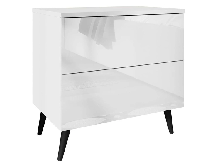 Stolik nocny z szufladami na czarnych nogach Nuveo Biały połysk